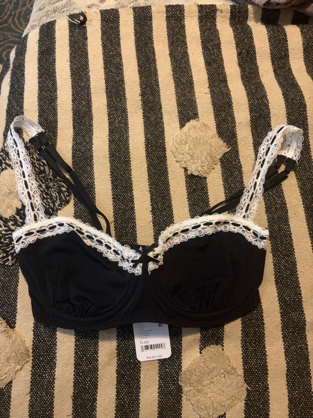 Free People Black Bra with White Lace Accents